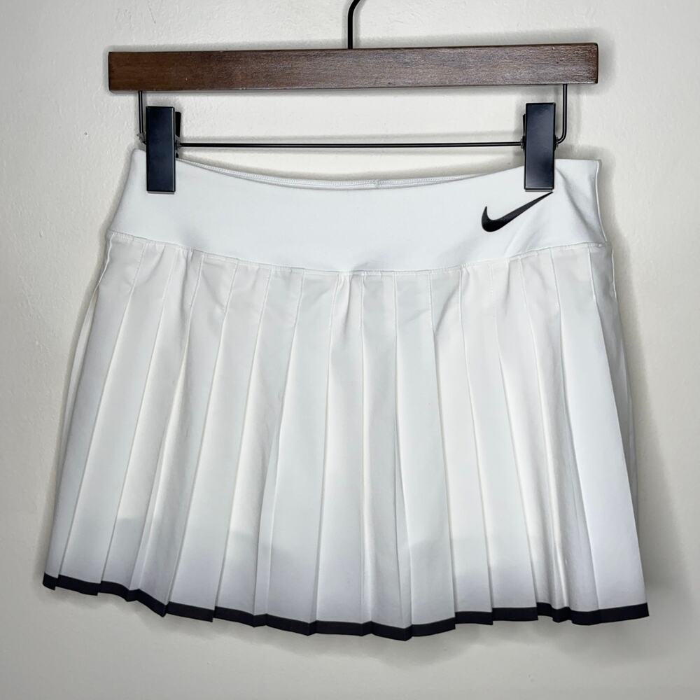 Nike White Crop Top and White Pleated Mini Skirt with Black Accents
